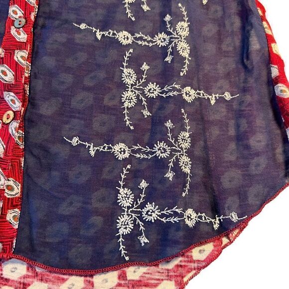 Anthropologie Tiny red navy cream silk embroidered sleeveless top XS - Picture 4 of 10